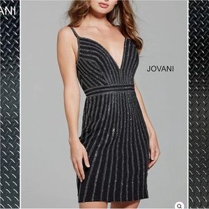 Jovani 62498 black sparkle cocktail dress small 2